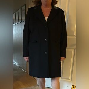 Ralph Lauren Classic Black Coat with leather trim